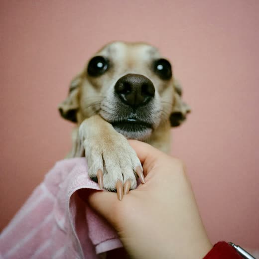 A dog's paw with neatly trimmed nails resting on a towel