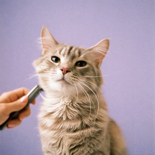 A long-haired cat being gently combed